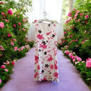 NWT Ann Taylor Floral Sleeveless Dress Size 6 ALine White Pink Brn Lined Viscose